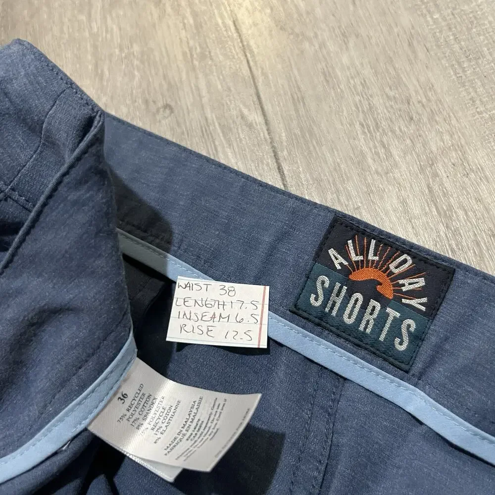 Faherty Men's Blue All Day Chino Shorts Solid Drawstring Casual Summer Sz 36